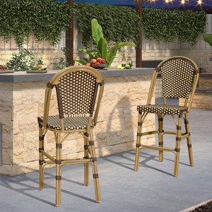 PURPLE LEAF French Rattan Bar Stools, Set of 2 - 30" Brown Wicker Stools with Footrest for Kitchen Island & Patio - 1 of 4