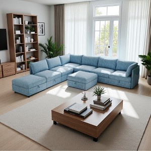 129" L-Shaped Modular Sectional Sofa with Storage Seat - 1 of 4