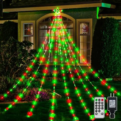 Ollny 352 Led Red and Green Waterfall Christmas Lights (Clear Wire, IP67 Waterproof, 8 Modes, Plug In)