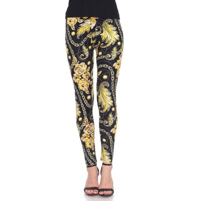 Women's Super Soft Midi-Rise Printed Leggings Black One Size Fits Most -  White Mark