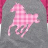 Girls' - Instant Message - Pink Gingham Horse Shirt Tail Raglan Graphic T-shirt - 2 of 4