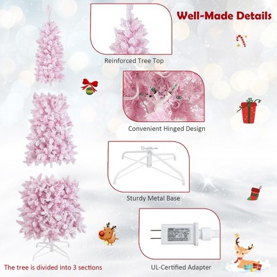 7ft Pink Snow Flocked Pre-Lit Pencil Christmas Tree with LED Lights