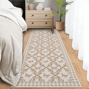Washable Rug Colorful Floral Butterflies Living Room Rug Low Pile Ultra Soft Foldable Non Slip Carpet Stain Resistant Non Shedding Thin Floor Cover - 1 of 4