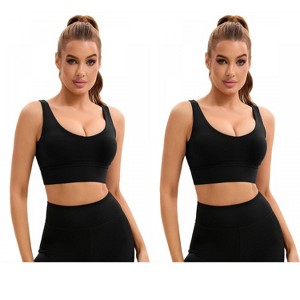 INSPIRE CHIC 2 Pcs Women's U Back V-Neck Padded Workout Crop Top with Built-in Bra Sports Bras - 1 of 4