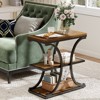 Bekrvio 3-Tier Narrow Side Table,Industrial Small End Table with Storage Shelves,Wood Sofa Table w/Geometric Metal Frame, Bedroom Nightstand (Walnut) - 2 of 4