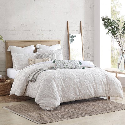 King Natural Beige Floral Jacquard Duvet Set