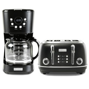 Haden Heritage 4 Slice Wide Slot Stainless Steel Toaster Bundled with 12 Cup Programmable Drip Coffee Maker Coffee Machine, Black & Chrome - 1 of 4