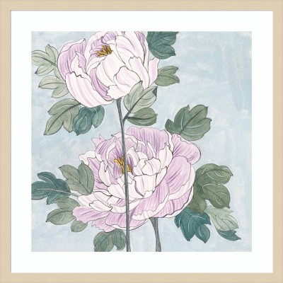 Striped Peonies IV Light Purple and Green Framed Print