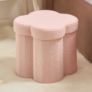 Ornavo Home Boucle Flower 12" Storage Ottoman - Footstool - Perfect for Dorm, Living Room and Bedroom - 1 of 4