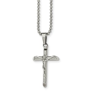 Black Bow Jewelry Crucifix Cross Necklace in Stainless Steel, 20 Inch - 1 of 4