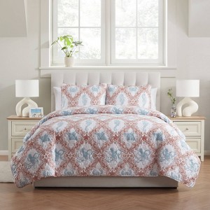 VCNY 3pc Home Coastal Coral Pink Printed Sealife Quilt Set - 1 of 4