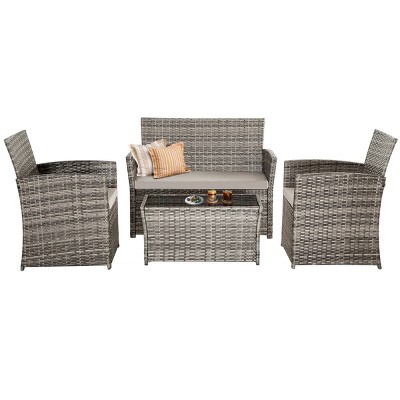 4 Piece Patio Conversation Set with Loveseat, Chairs and Table, Outdoor Seating Set with Removable Washable Cushions for Garden or Deck-Maison Boucle