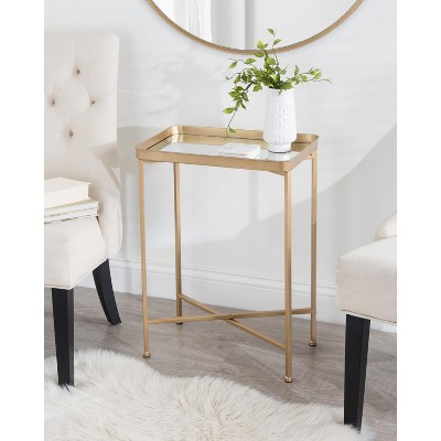 Celia Gold Metal and Mirrored Foldable Accent Table
