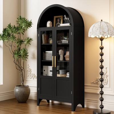 NEWLAYOUT 71" Tall Wooden Cabinet Arched Storage Cabinet with 2 Doors and Shelves for Living Room