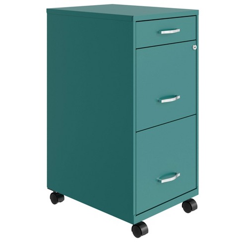 Space Solutions 18 Inch Wide Metal Mobile Organizer File Cabinet For Office  Supplies And Hanging File Folders W/ Pencil Drawer & 3 File Drawers, Teal :  Target