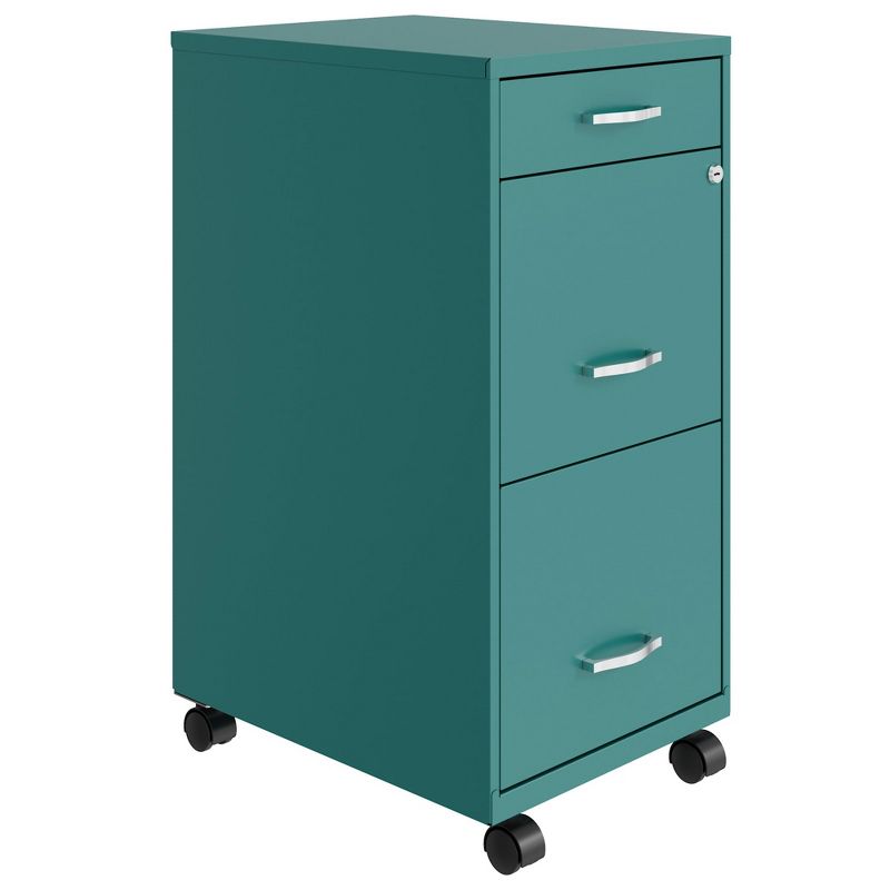 Space Solutions 18 Inch Wide Metal Mobile Organizer File Cabinet for Office Supplies and Hanging File Folders w/ Pencil Drawer & 3 File Drawers, Teal, 1 of 7