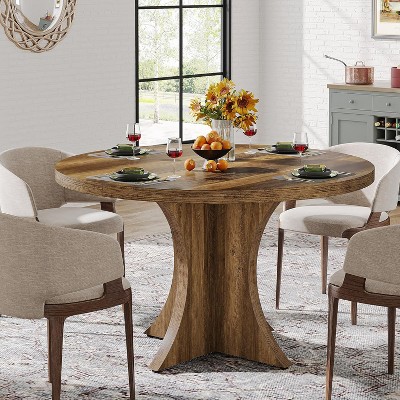 Tribesigns Round Dining Table for 4-6, 47.24-Inch Farmhouse Kitchen Table with Pedestal Base, for Dining Room,Living Room, Small Space