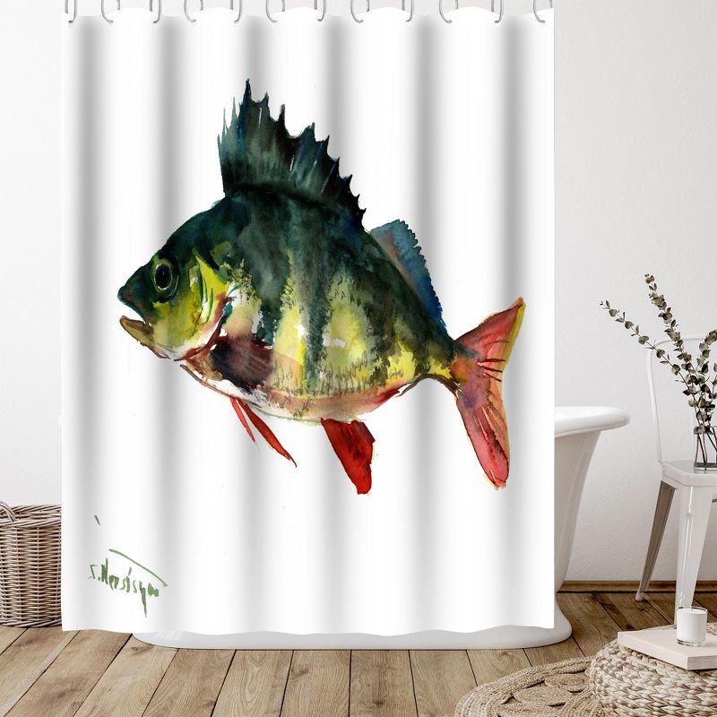 Americanflat 71" x 74" Shower Curtain, Bass Fish 1 by Suren Nersisyan, 5 of 9