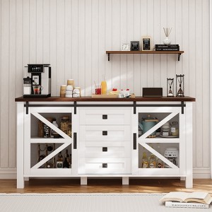 Buenhomino Farmhouse Sideboard Buffet Cabinet with Storage, 59" Kitchen Cabinet with Sliding Barn Doors and 4 Drawers - 1 of 4