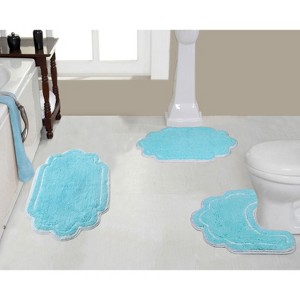 Allure Collection Bathroom Rug, Soft and Absorbent Bath Rugs, Non-Slip Bath Carpet, Machine Washable, Quick-Dry Rug- 3 Pcs Set with Contour, Turquoise - 1 of 4