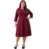 Agnes Orinda Women's Plus Size Wedding Split Neck 3/4 Sleeve Pocket A-Line Midi Dress - 3 of 4