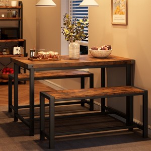 Dining Table Set for 4 with 2 Benches, Kitchen Table Set for 4-6 with Corner Protector and H-Shaped Frame for Small Space, Kitchen, Apartment - 1 of 4