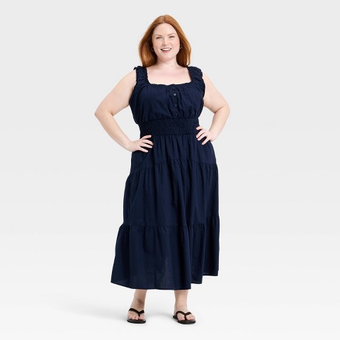 Женские платья Universal Thread Women's Sleeveless Button-Front Smocked Maxi Empire Waist Dress - Universal Thread™ Navy Blue XXL