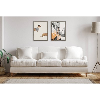 Gray Framed Canvas Wall Art with Abstract Weiner Dog Print