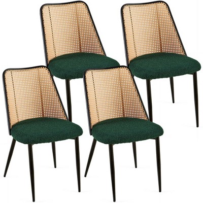 Grungis Boucle Armless Kitchen Chair Set of 4,Upholstered Dining Chairs with Curved Rattan Backrest for Dining Room,Kitchen