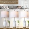 ROTTOGOON 27" White Ceramic Table Lamp Set of 2, 3-Way Dimmable Touch Control Bedside Lamps with USB Ports for Bedroom Living Room, Linen Shade - 3 of 4