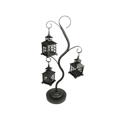 Christmas Central 27.25" Black Mission Style Tea Light Candle Holder Tree with 3 Lanterns