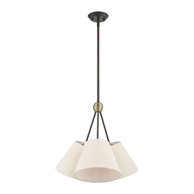 Elegant Symphony 3-Light Bronze & Crystal Chandelier with Oatmeal Fabric Shades