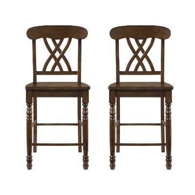Simple Relax Set of 2 Wooden Counter Height Chairs in Walnut