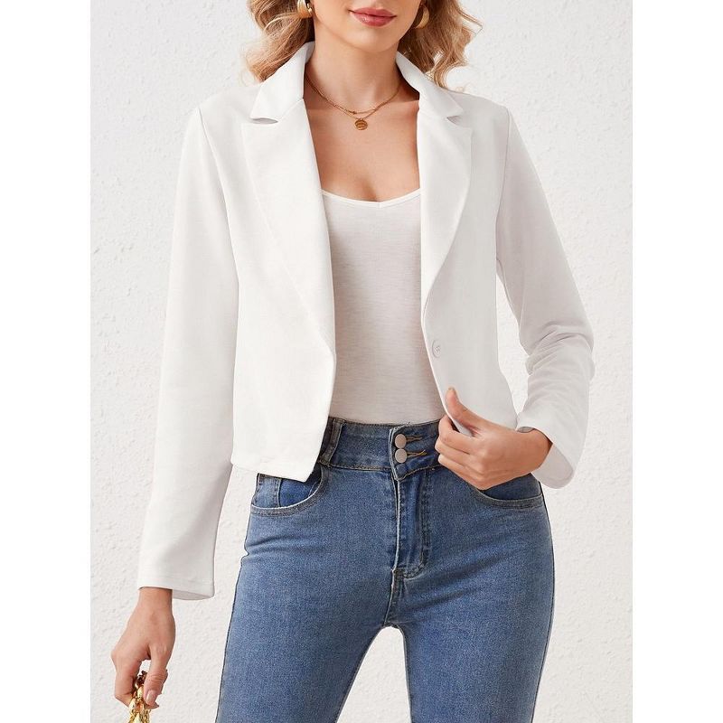 Womens Open Front Blazer Office Work Business Notched Lapel Suit Blazer Jacket Casual Cropped Long Sleeve Bolero Jacket, 4 of 9