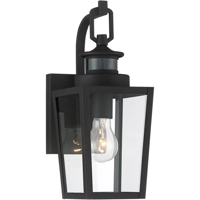 Possini Euro Design Ackerly Modern Outdoor Wall Light Fixture Textured Black Dusk to Dawn Motion Sensor 14" Clear Glass for Post Exterior Barn Deck, 1 of 8