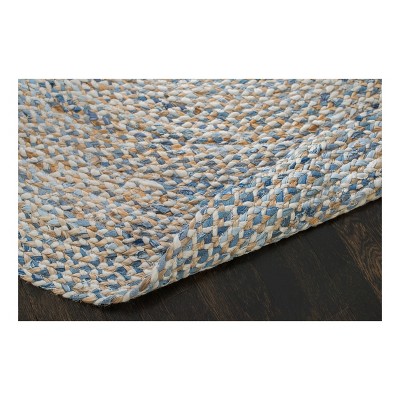 6' Round Braided Denim Blue Cotton and Jute Area Rug