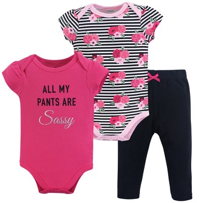 Little Treasure Baby Girl Cotton Bodysuit and Pant Set, Sassy Pants, 6-9 Months
