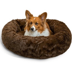 Original Calming Donut Dog and Cat Bed, Shag Faux Fur, Taupe, (30in x 30in) - Anxiety Relief for Pets Up to 45 lbs - 1 of 4
