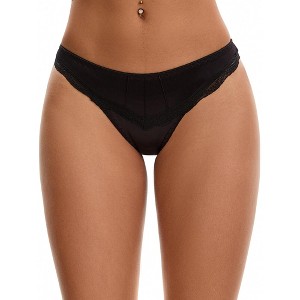 INSPIRE CHIC Women's Satin Silky Hipster Low Waisted Lace Trimmed Briefs - 1 of 4