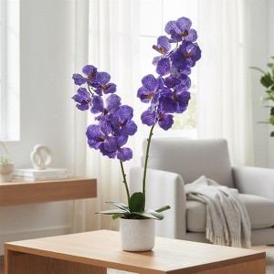 EcoSummer 2 Pack 31" Artificial Orchid Flowers with Green Leaves, Indoor Potted Faux Phalaenopsis Plant for Home Office Decoration - 1 of 4