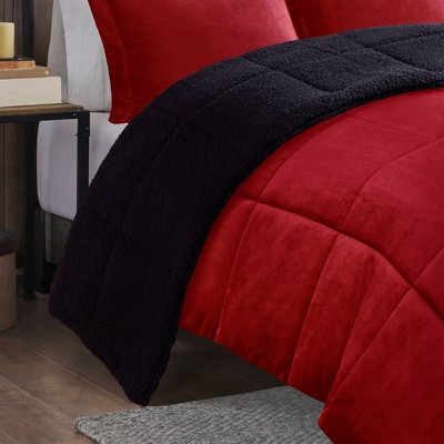 Twin Red/Black Reversible Down Alternative Microfiber Comforter Set
