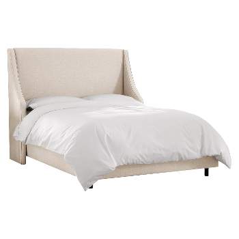 King Dianna Swoop  Arm Wingback Linen Bed Talc - Skyline Furniture