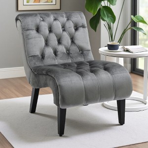Velvet Armless Accent Chair with Button Tufted Upholstery - 1 of 4