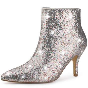 Perphy Women's Glitter Sequin Pointed Toe Stiletto Heel Ankle Boots