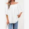 Amaryllis Women’s Off Shoulder Peasant Blouse Loose Fit Boho Chic Lace Trim Flowing Lightweight Casual Top with 3/4 Sleeves - 2 of 4