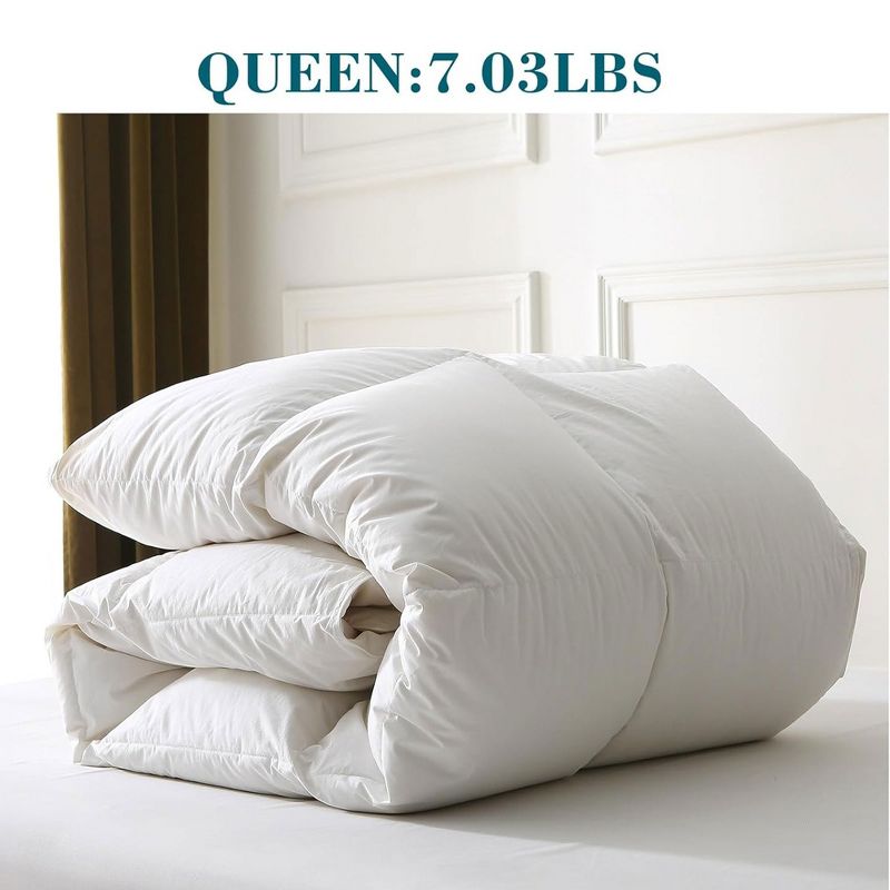 BPC 90 by 90 Inch Queen Sized Lightweight Modern All Season Down Comforter, Machine Washable and Dryable for Easy Care, White, 3 of 7