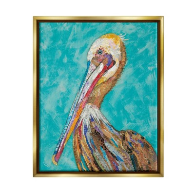Stupell Industries Bold Pelican Bird with Pattern Framed Canvas