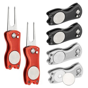 Unique Bargains Stainless Steel Foldable Magnetic Ball Marker Golf Divot Repair Tool 6 Pcs - 1 of 4
