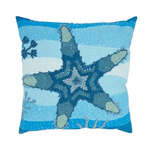 Saro Lifestyle Outdoor Embroidered Starfish Poly Filled Pillow, 20"x20", Blue - 1 of 4