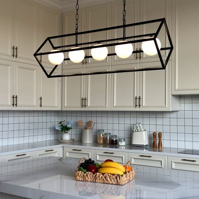 ALOADECOR 5-Light Matte Black Bubble Chandelier Square/Rectangle Industrial Light  Fixrures for Dining Room